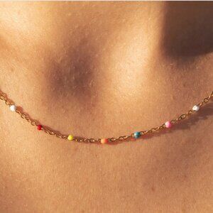 Dainty Colorful Dot Necklace Waterproof layering necklace non-tarnish Gold Chain